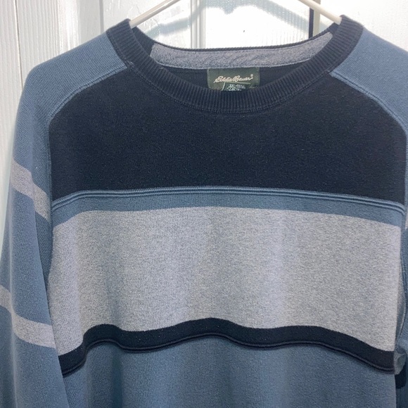 Eddie Bauer Sweater Mens L Blue Gray Stripe Pullover Crewneck - Picture 5 of 8